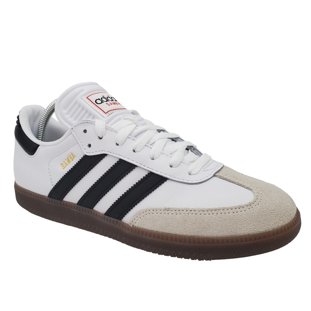 Adidas Samba Leather Indoor Soccer Sneakers White Black Women's 9.5 Men's 8.5